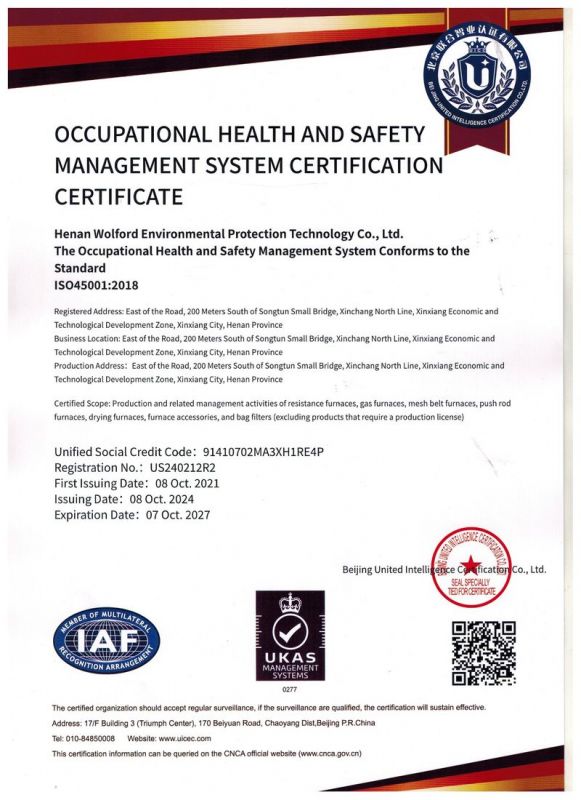 職業(yè)健康安全管理體系認(rèn)證證書（英文版）